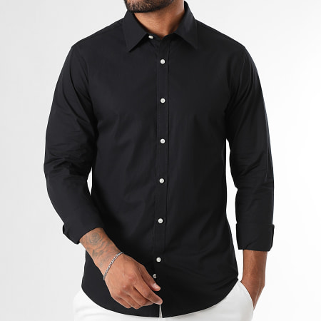 LBO - Lote de 2 camisas de popelina de manga larga 0007 0009 Negro Azul claro